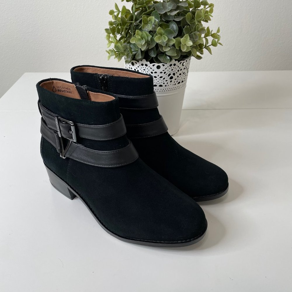 Vionic Mana Black Suede Buckle Ankle Bootie Support Orthotic - Picture 11 of 12